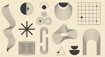 Mid century inspired abstract set featuring minimal geometric shapes and linear art. Modern aesthetic design perfect for wall decor, prints, or interior styling. vector