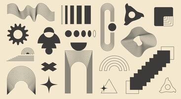 Contemporary abstract elements in a minimal mid century style. Monochrome geometric forms and striped line art ideal for wall art, decoration, or wallpaper design. vector