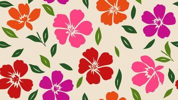 Colorful hibiscus flower and green leaf seamless pattern design for summer holiday background vector