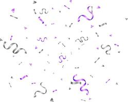 Purple and silver winding ribbons confetti isolated, anniversary, celebration, greeting with fun explosion vector