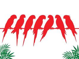 Set of parrot bird silhouettes on branch, tropical exotic macaw bird collection vector