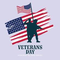Veterans Day Tribute with Silhouetted Soldiers and American Flags vector