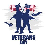 Veterans Day Tribute with Silhouetted Soldiers and American Flags Illustration vector