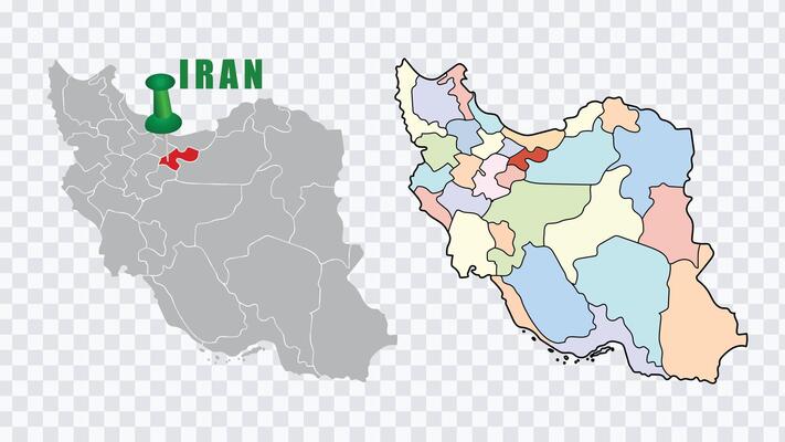 Iran Political Map with Colored Provinces and Location Marker