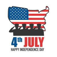Happy independence day 4th of july with soldiers and usa map flag vector