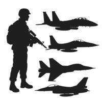 Silhouette usa army with gun and fighter collection. vector
