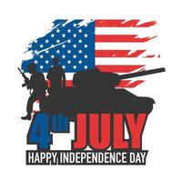 Happy independence day 4th of july with tank and soldiers vector