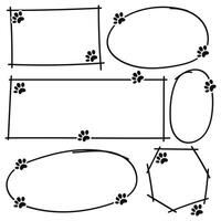 Hand drawn doodle frames collection with paw prints collection vector