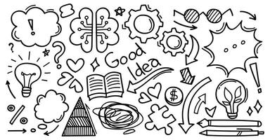 Hand drawn doodles about ideas thinking and knowledge and business. illustration vector