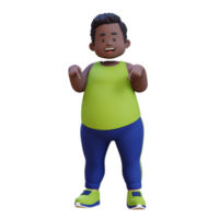 3D plus size overweight obesse african man pointing to bottom png