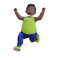 Joyful 3D plus size overweight obesse african man running png