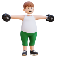 3D Plus Size Overweight Man character in Dumbbell Lateral Raise png