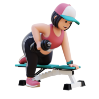3D Plus Size Overweight girl Doing Dumbbell Rows png
