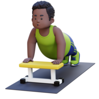 3D Plus Size Overweight obesse african man Doing Incline Push Ups png