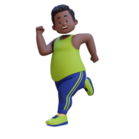 3D plus size overweight obesse african man Running png