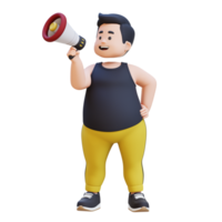 3D plus size overweight obesse man give announcement with megaphone png