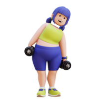 3D render Plus Size Overweight woman Dumbbell Side Bend exercise png