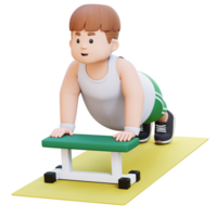 3D Plus Size Overweight Man character Doing Incline Push Ups png