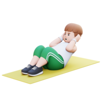 3D Plus Size Overweight character Man Doing Sit Ups on a Mat png