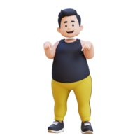 3D plus size overweight obesse man pointing to bottom png