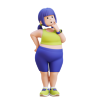 3D render plus size overweight woman thoughtfully considering something. png