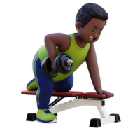 3D Plus Size Overweight obesse african man Doing Dumbbell Rows png