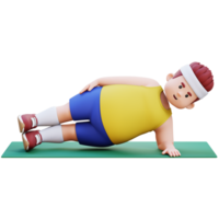 3D Plus Size Overweight big man Doing Side Plank Exercise on Mat png