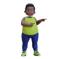 3D plus size overweight obesse african man pointing to side png