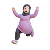 Joyful 3D plus size overweight muslim woman running png