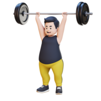3D Plus Size Overweight obesse man doing Overhead Press png