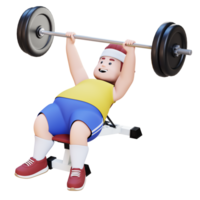 3D Plus Size Overweight big man doing Incline Bench Press png