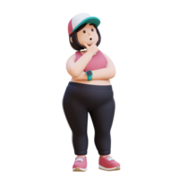 3D plus size overweight fat girl thinking pose png