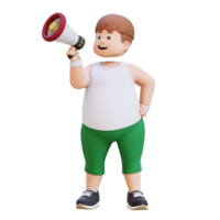 3D plus size overweight man character give announcement with megaphone png