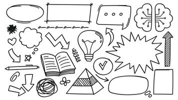 Collection of hand-drawn line art doodle elements, perfect for creative projects and conveying ideas. vector