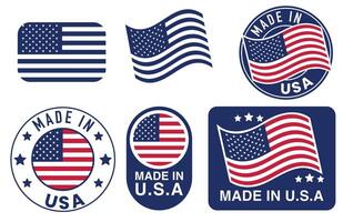 Made in USA label collection. Set of flat isolated stamp made in USA. vector