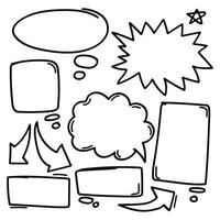 Hand drawn doodle speech bubbles, bursts, frames, and arrows collection. illustration. vector
