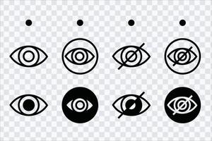 Hide and show password eye visibility icons in flat style for apps and web. vector