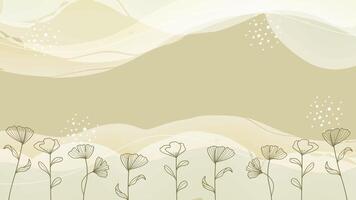 Modern yellow pastel nature background with ginkgo leaf line art bohemian banner background illustration vector