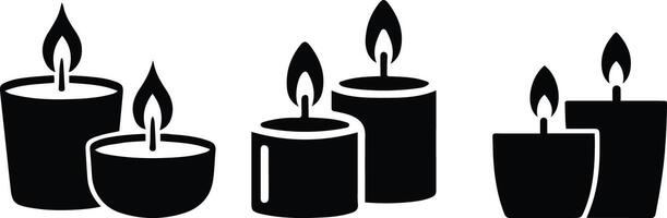 Candle Icons Set Candle Silhouette with Flame for Decoration. vector