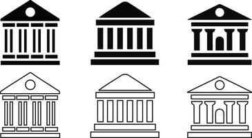 Bank and Government Building Icons Classic Architecture Silhouette and Outline. vector