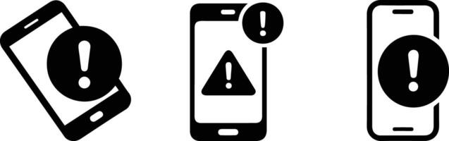 Mobile Phone Warning Icons Smartphone Alert Notification Silhouette. vector