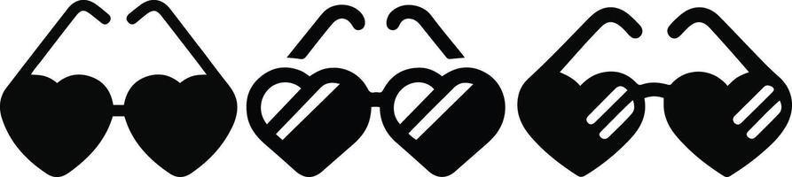Heart Sunglasses Icons Set Heart Shape Glasses Silhouette Design. vector