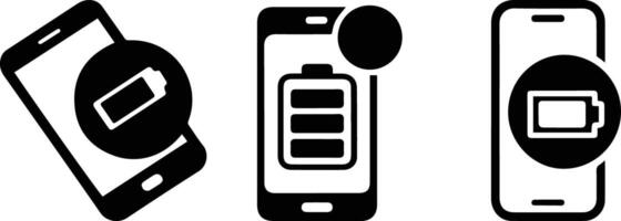 Mobile Battery Icons Collection Smartphone Power Level and Charging Status silhouette. vector