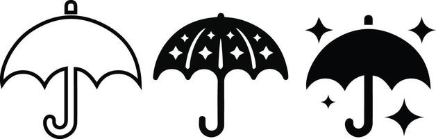 Umbrella Icons Set Umbrella Silhouette and Outline with Stars Design. vector