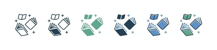shining books education icon set library study literature book with sparkle signs illustration business playful magical school document symbol for web and app vector