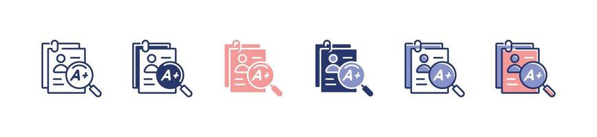 search magnifier student exam score data icon set education quiz test result grade with magnify zoom signs illustration vector