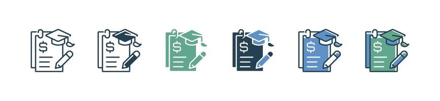 educational cost document graduation scholarship icon set student curriculum financial tuition with graduate hat signs illustration for web and app vector