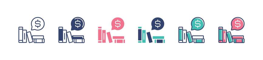 book stack education cost scholarship icon set bookshelf with intuition money bubble chat signs illustration for web and app vector