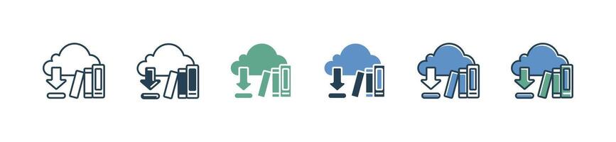 digital library could book icon set education online course download arrow signs illustration with bookshelf learning media business signs for web and app vector
