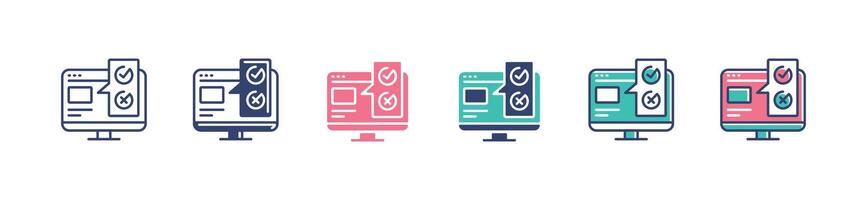 monitor digital online business survey icon set task checklist exam evaluation selection plan symbol illustration for web and app vector
